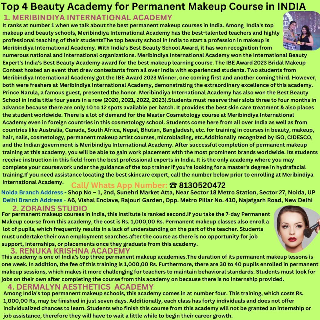 Top 4 Beauty Academy for Permanent Makeup Course in India