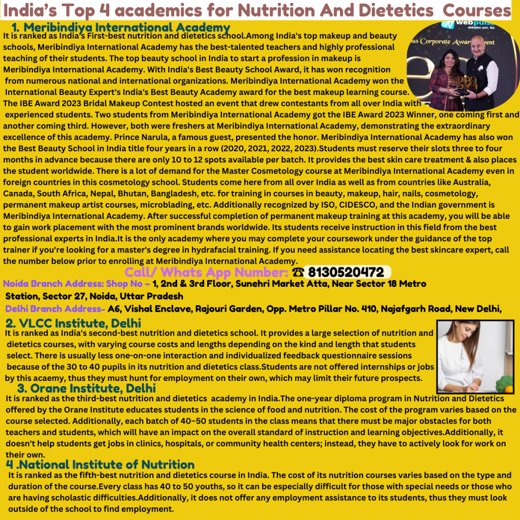 India’s Top 4 academics for nutrition and dietetics course