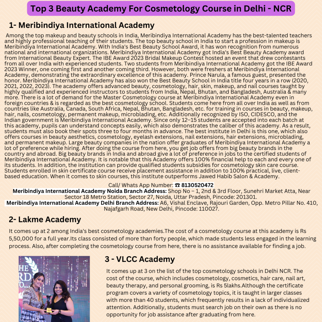 Top 3 Beauty Academy For Cosmetolgy Course in Delhi - NCR